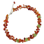 Carnelian and peridot beaded necklace, 'Heaven's Gift' - Thai Handmade Carnelian Necklace with Peridot Clusters