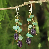 Aventurin- und Amethyst-Perlenohrringe, „Mystic Jungle“ – Handgefertigte Aventurin- und Amethyst-Perlenohrringe