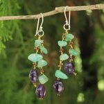 Aventurine and amethyst beaded earrings, 'Mystic Jungle' - Handcrafted Aventurine and Amethyst Beaded Earrings