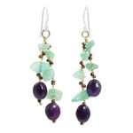 Aventurine and amethyst beaded earrings, 'Mystic Jungle' - Handcrafted Aventurine and Amethyst Beaded Earrings