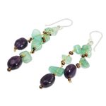 Aventurine and amethyst beaded earrings, 'Mystic Jungle' - Handcrafted Aventurine and Amethyst Beaded Earrings