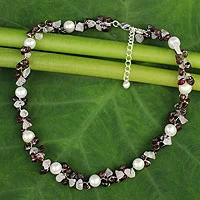 Cultured pearl and garnet beaded choker, 'Luscious Chic'