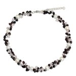 Cultured pearl and garnet beaded choker, 'Luscious Chic' - Hand Knotted Pearl Garnet and Rose Quartz Choker Necklace
