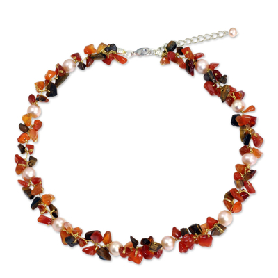 Hand Knotted Pearl Carnelian and Tiger