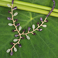Amethyst and aventurine beaded necklace, 'Purple Coral'