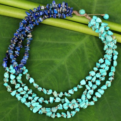 Lapis lazuli beaded necklace, 'Rivers of Blue' - Handcrafted Lapis Lazuli Necklace Thai Beaded Jewelry