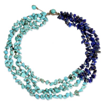 Lapis lazuli beaded necklace, 'Rivers of Blue' - Handcrafted Lapis Lazuli Necklace Thai Beaded Jewelry
