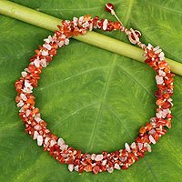 Carnelian and rose quartz beaded necklace, 'Tropical Glam'