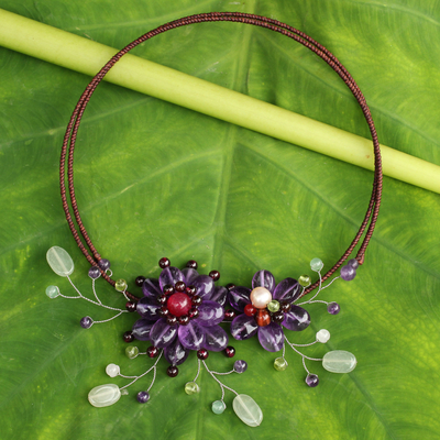 Amethyst and aventurine flower necklace, 'Lilac Sonata' - Amethyst and Aventurine Flower Necklace