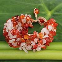 Carnelian and rose quartz beaded bracelet, 'Tropical Glam' - Artisan Crafted Bracelet Carnelian and Rose Quartz