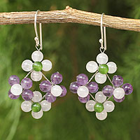 Hand Made Amethyst and Quartz Dangle Earrings,'Nosegay'