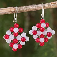 Amethyst and rose quartz dangle earrings, 'Nosegay'