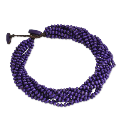 Wood torsade necklace, 'Nan Belle' - Purple Torsade Necklace Wood Beaded Jewelry