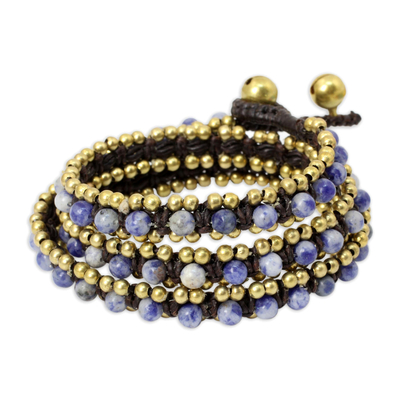 Hand Knotted Thai Sodalite Bracelet with Brass Beads