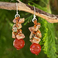 Carnelian beaded earrings, 'Orange Glam' - Fair Trade Handcrafted Gemstone Beaded Earrings