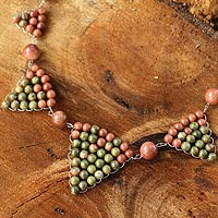 Unakite pendant necklace, 'Pretty Pyramid' - Hand Crafted Thai Unakite Necklace
