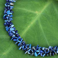 Lapis lazuli beaded necklace, 'Azure Flow' - Unique Fair Trade Lapis Lazuli Beaded Necklace