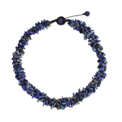 Lapis lazuli beaded necklace, 'Azure Flow' - Fair Trade Handcrafted Lapis Lazuli Beaded Necklace