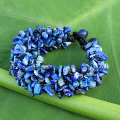 Lapis lazuli beaded bracelet, 'Azure Flow' - Fair Trade Handcrafted Lapis Lazuli Beaded Bracelet