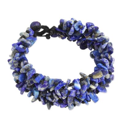 Lapis lazuli beaded bracelet, 'Azure Flow' - Fair Trade Handcrafted Lapis Lazuli Beaded Bracelet