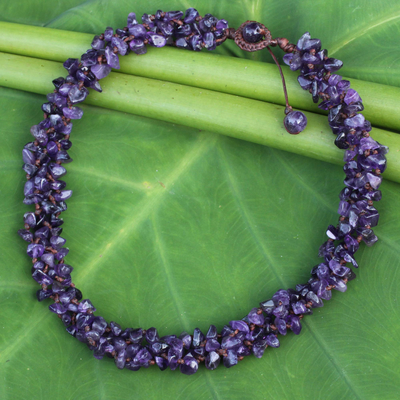 Amethyst beaded necklace, 'Lilac Flow' - Thai Amethyst Necklace Handcrafted Jewelry