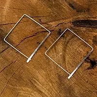 Sterling silver hoop earrings, 'Minimalist Square'