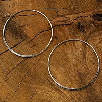 Sterling silver hoop earrings, 'Minimalist Cycle'