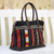 Leather accent cotton handbag, 'Naga Midnight' - Leather Accent Tribal Cotton Shoulder Bag thumbail