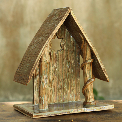 Ceramic statuette, 'Nativity Cottage II' - Handcrafted Ceramic Cottage for Nativity Scene