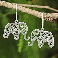 Sterling silver dangle earrings, 'Elephant Arabesque' - Handcrafted Sterling Silver Thai Elephant Earrings