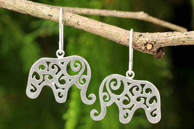 Sterling silver dangle earrings, 'Elephant Arabesque' - Handcrafted Sterling Silver Thai Elephant Earrings