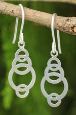 Sterling silver dangle earrings, 'Circle Dance' - Artisan Crafted Silver Geometric Earrings