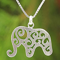 Sterling silver pendant necklace, 'Elephant Arabesque'