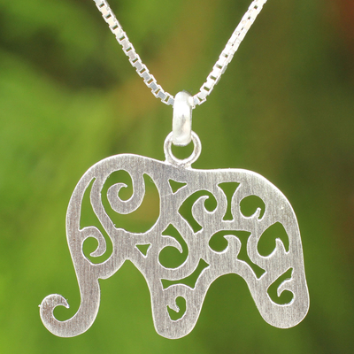 Sterling silver pendant necklace, 'Elephant Arabesque' - Handcrafted Sterling Silver Thai Elephant Necklace
