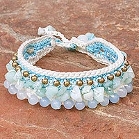 Quartz beaded wristband bracelet, 'Ice Dreams' - Quartz Crocheted Wristband Bracelet Artisan Jewelry