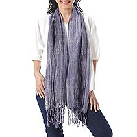 Cotton batik scarf, 'Lilac Paths' - Purple and White Cotton Batik Scarf
