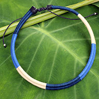 Cotton collar necklace, 'Blue Trends'
