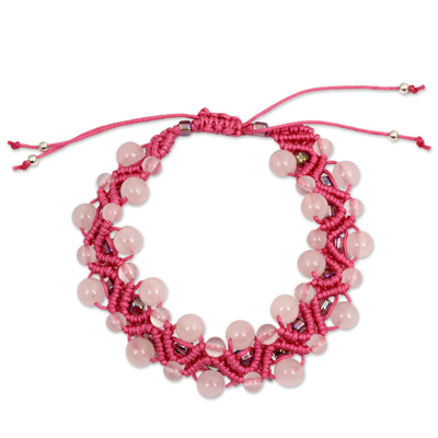 Rose quartz wristband bracelet, 'Waves' - Artisan Crafted Rose Quartz Wristband Bracelet