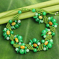 Jade wristband bracelet, 'Green Whispers' - Jade Bracelet Artisan Crafted Jewellery