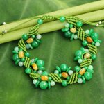 Jade wristband bracelet, 'Green Whispers' - Jade Bracelet Artisan Crafted Jewelry