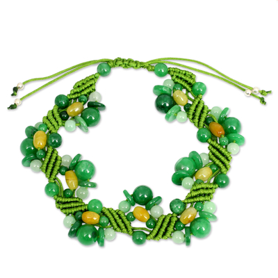 Jade wristband bracelet, 'Green Whispers' - Jade Bracelet Artisan Crafted Jewelry