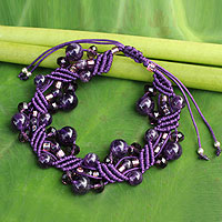 Amethyst wristband bracelet, 'Purple Whispers' - Handcrafted Beaded Womens Wristband