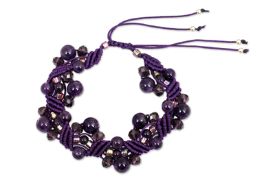 Amethyst wristband bracelet, 'Purple Whispers' - Amethyst Bracelet Artisan Crafted Jewellery