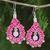 Rose quartz dangle earrings, 'Siam Serenade' - Artisan Crafted Rose Quartz Macrame Earrings