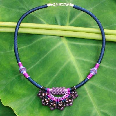 Amethyst collar necklace, 'Star of Nan' - Crocheted Amethyst Necklace Artisan Crafted Jewelry