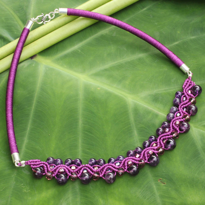 Amethyst collar necklace, 'Let's Dance' - Handcrafted Amethyst Macrame Necklace