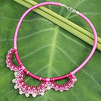 Rose quartz collar necklace, 'Thai Goddess' - Handcrafted Rose Quartz Macrame Necklace