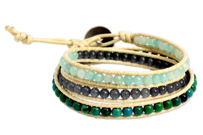 Amazonite wrap bracelet, 'Beautiful Day' - Thai Hand Knotted Amazonite and Quartz Wrap Bracelet