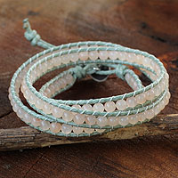 Pink aventurine wrap bracelet, 'Romancing the Stone' - Thai Hand Knotted Aventurine Wrap Bracelet