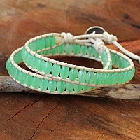 Quartz wrap bracelet, 'Verdant Breeze' - Handmade Green Quartz Wrap Bracelet from Thailand